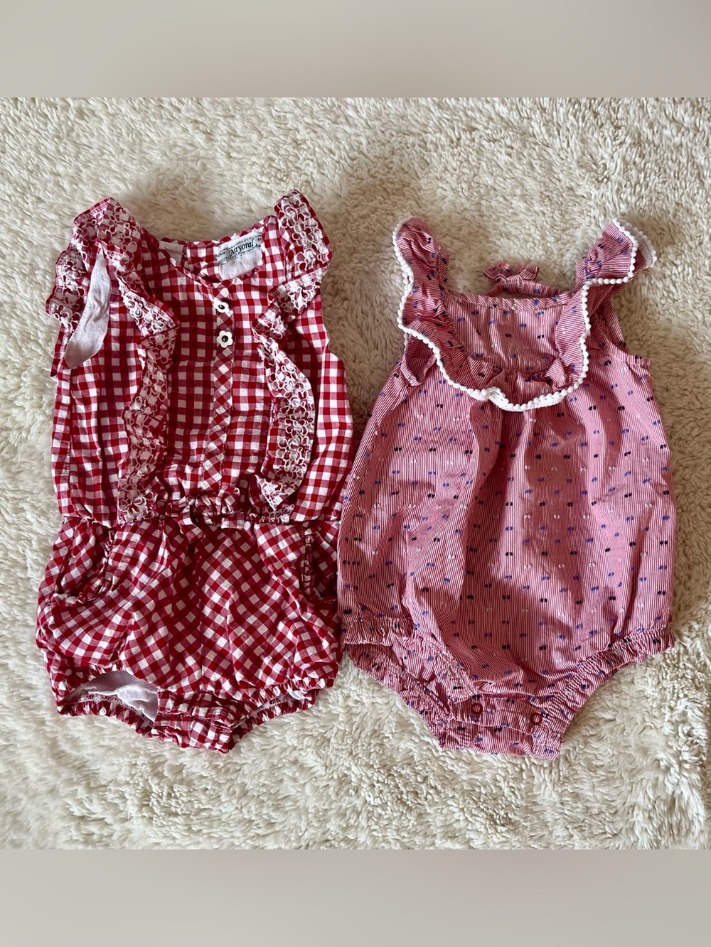 Mayoral, Cat & Jack Romper Set - Red Gingham & Dusty Rose Sz 3-6 Mos
